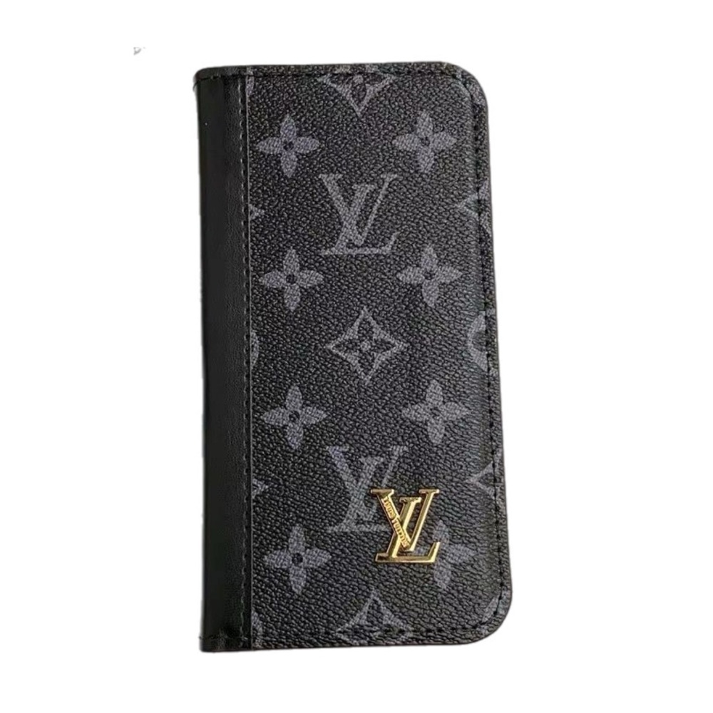 Louis Vuitton Black Monogram Gold LV Phone Wallet Case